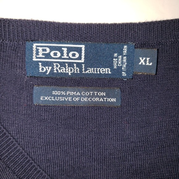 Polo By Ralph Lauren Navy Blue Pima Cotton V Neck Sweater Vest Size XL - Picture 3 of 7